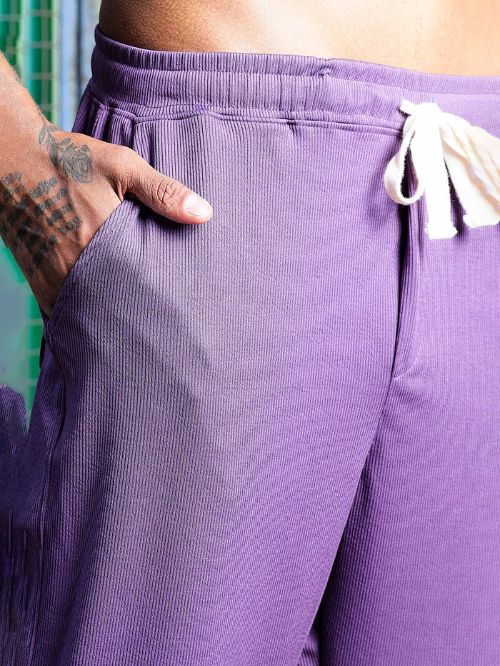 House Of Koala Purple Ribbed Relaxed-Fit Mid-Rise Track Pant