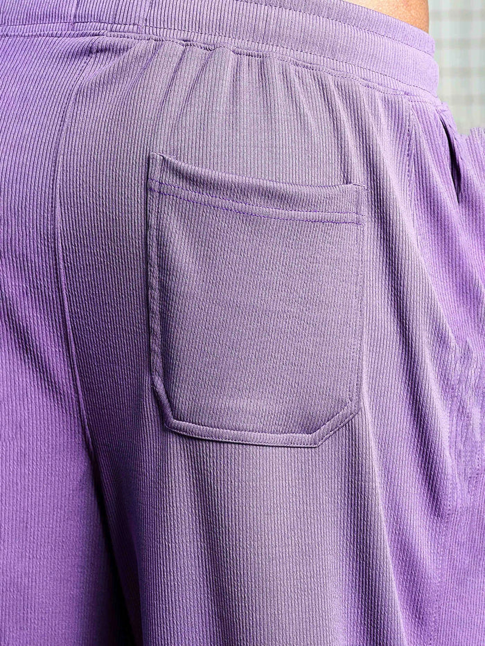 House Of Koala Purple Ribbed Relaxed-Fit Mid-Rise Track Pant