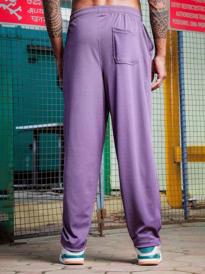 House Of Koala Purple Ribbed Relaxed-Fit Mid-Rise Track Pant