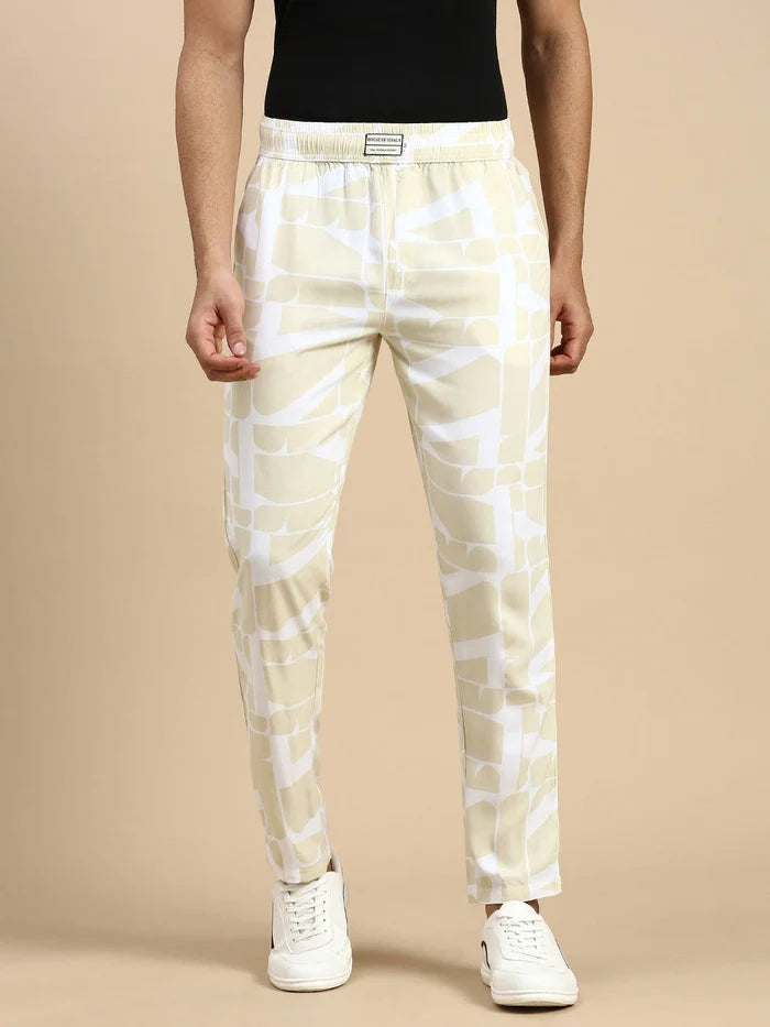 House Of Koala Relaxed Fit Beige Printed All Day Pants