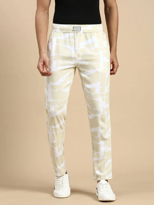 House Of Koala Relaxed Fit Beige Printed All Day Pants