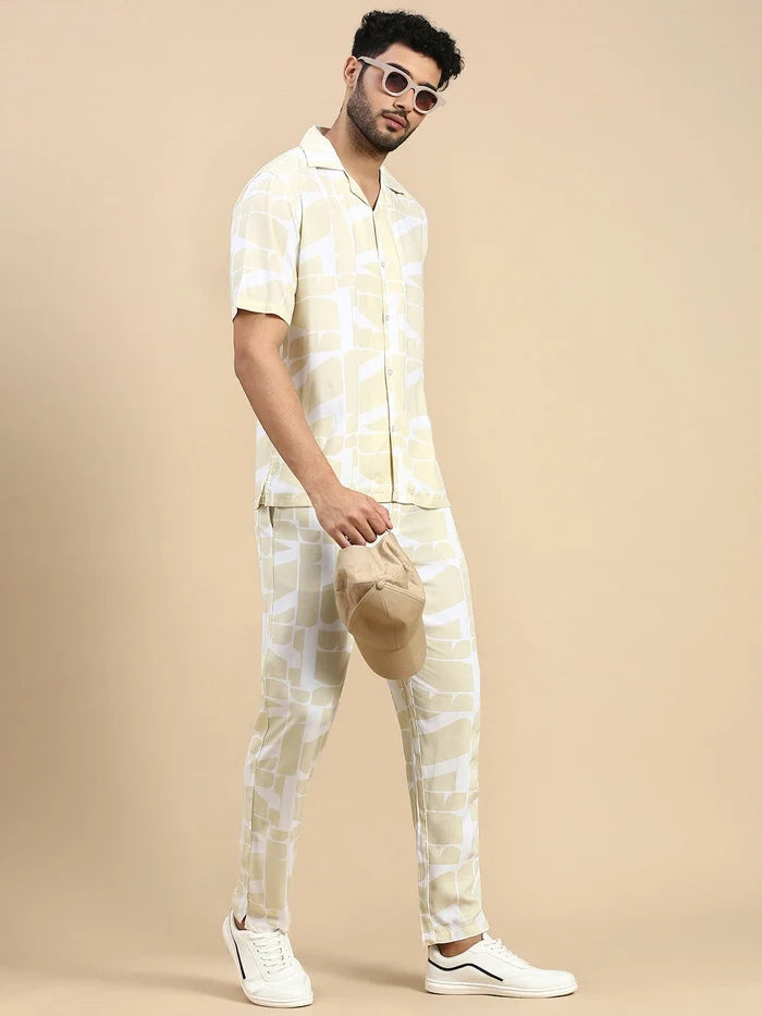 House Of Koala Relaxed Fit Beige Printed All Day Pants