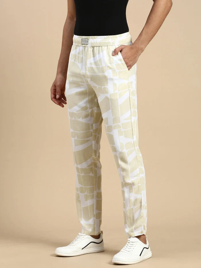 House Of Koala Relaxed Fit Beige Printed All Day Pants