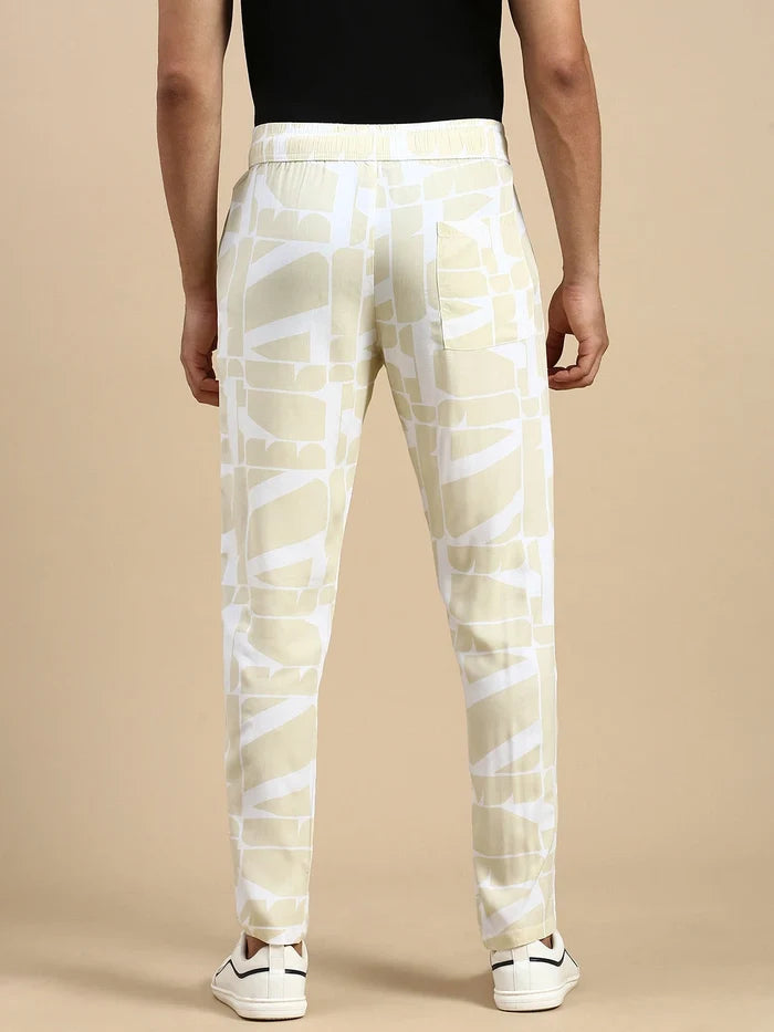 House Of Koala Relaxed Fit Beige Printed All Day Pants