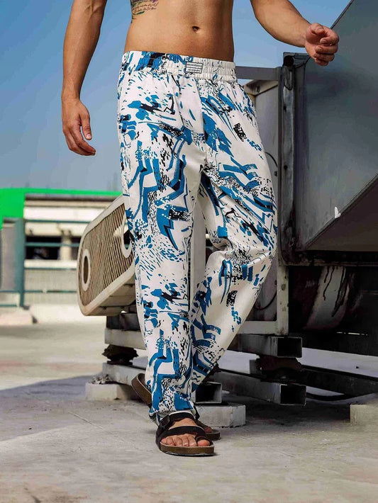 House Of Koala White Abstract Printed Relaxed Fit Printed All Day Pants