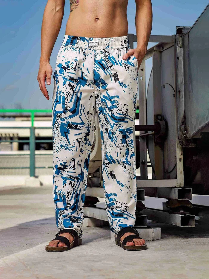 House Of Koala White Abstract Printed Relaxed Fit Printed All Day Pants