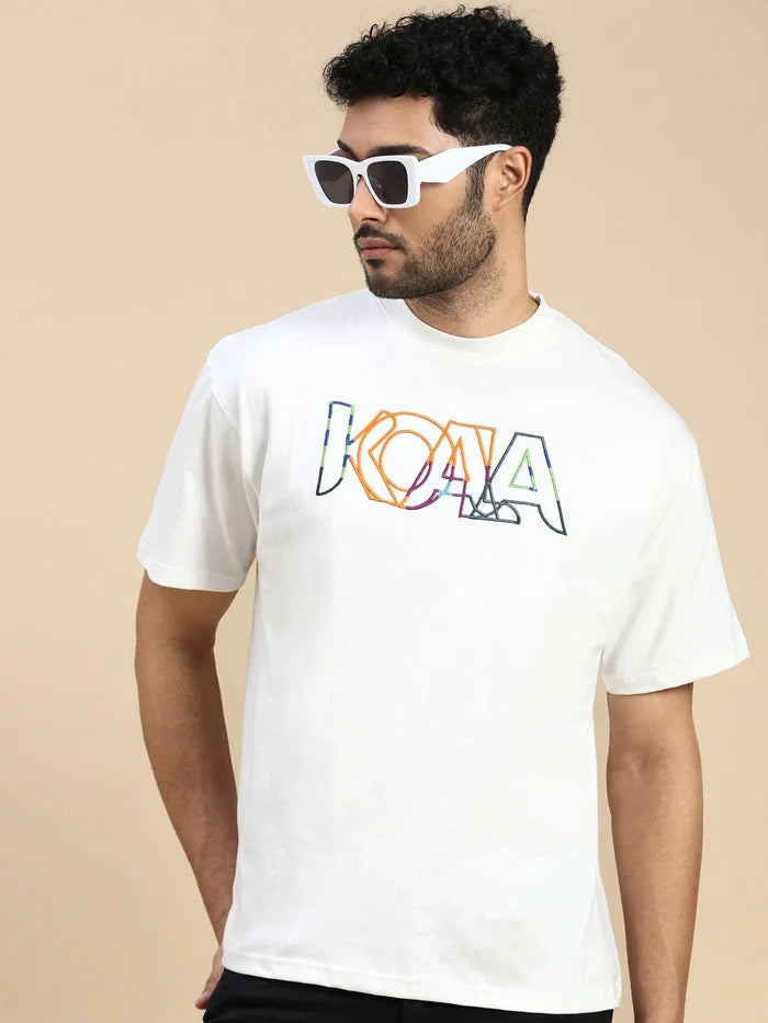 House Of Koala White Embroidered Logo Oversized Fit White T-Shirt