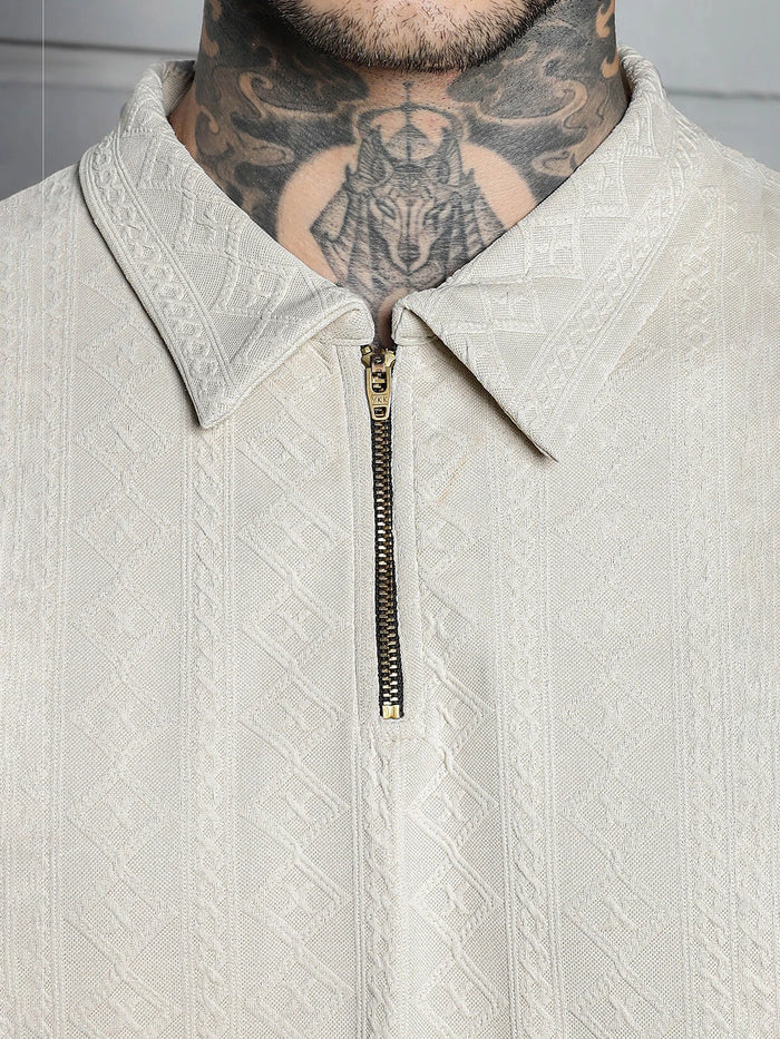 House Of Koala White Super Soft Textured Polo Neck Oversized T-Shirt