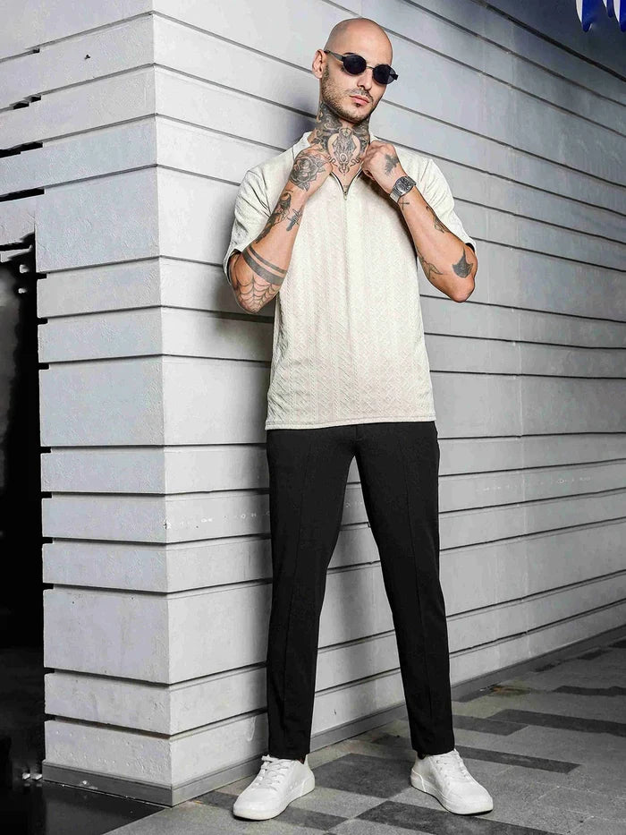 House Of Koala White Super Soft Textured Polo Neck Oversized T-Shirt