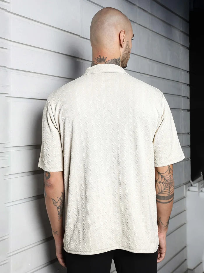 House Of Koala White Super Soft Textured Polo Neck Oversized T-Shirt