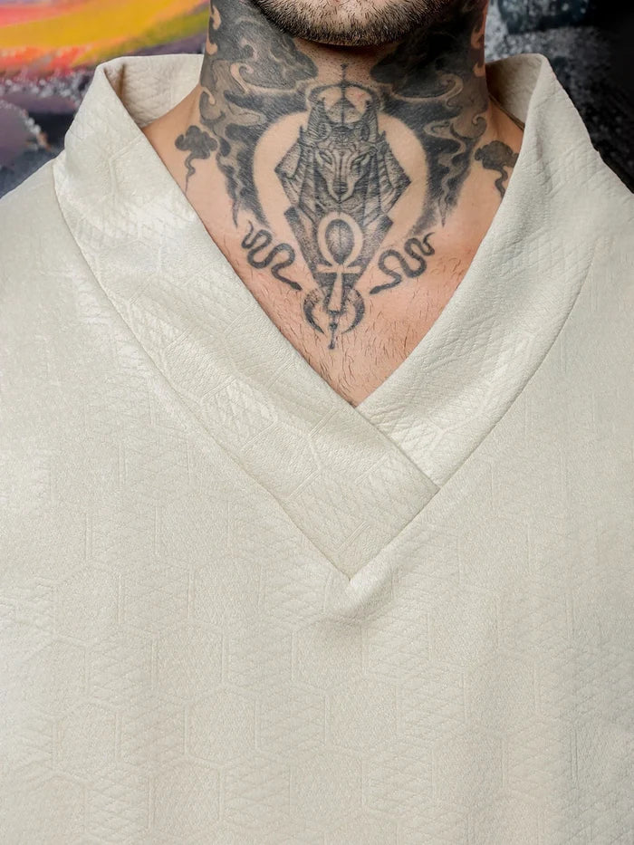 House Of Koala White Textured V-Neck Oversized T-Shirt