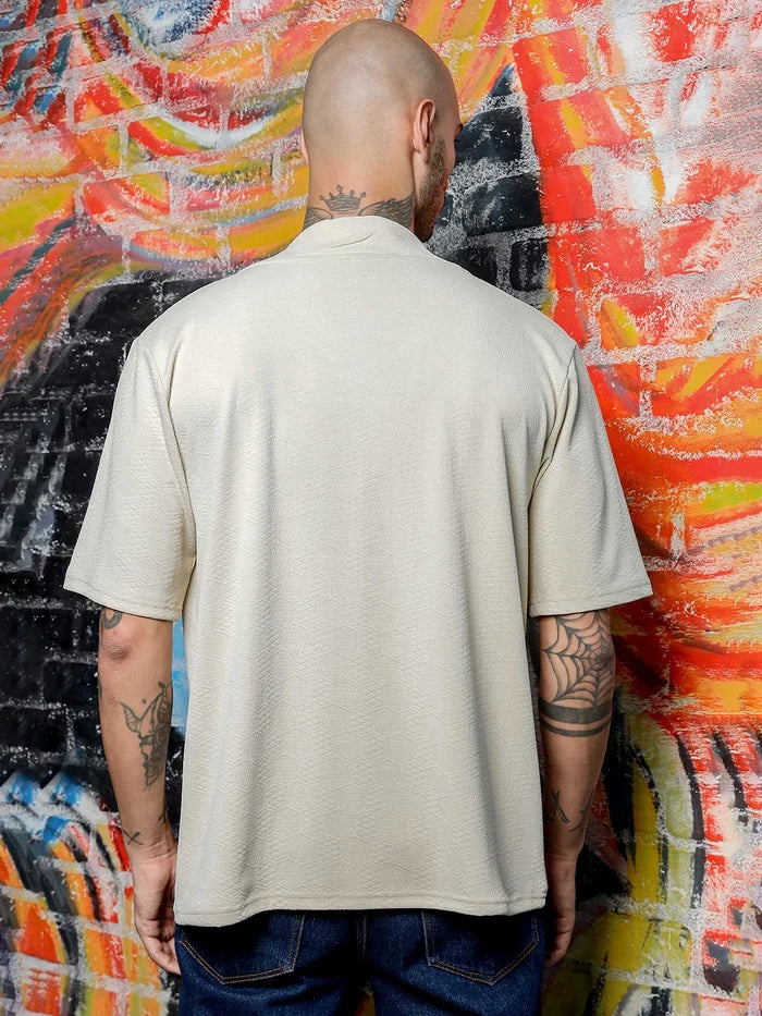 House Of Koala White Textured V-Neck Oversized T-Shirt