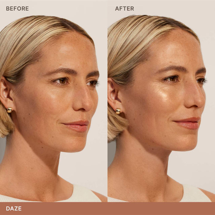 Ilia Lightshift Weightless Silky Cream Highlighter in multiple shades, showing a smooth, luminous application on the skin.