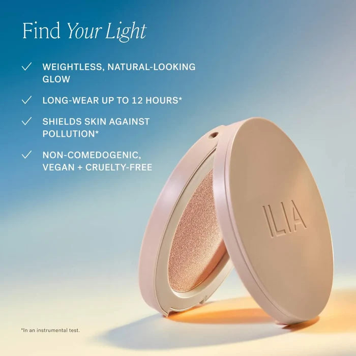 Ilia Lightshift Weightless Silky Cream Highlighter in various shades, showcasing a luminous, smooth finish with natural glow.