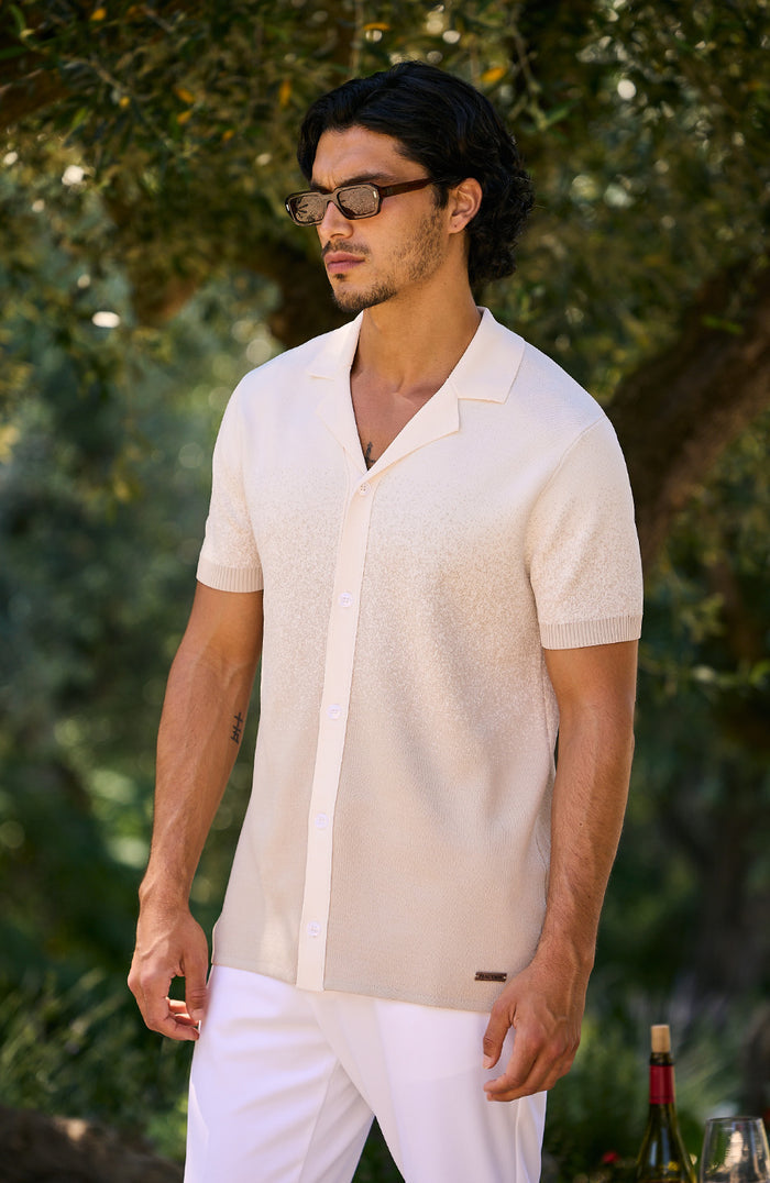 Jacquard Ombre Knit Shirt in Beige