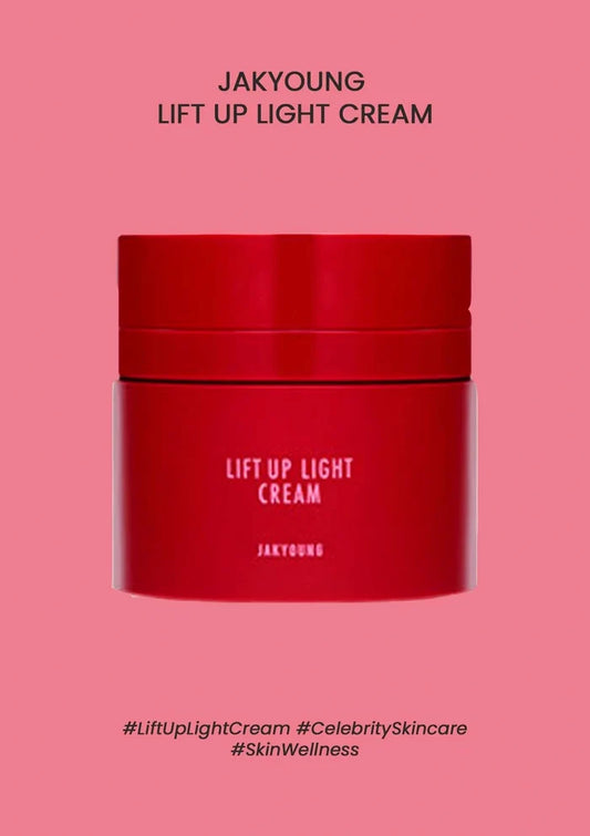 Red jar of Jakyung Lift Up Light Cream on a pink background