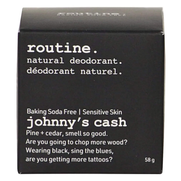 Package of Routine. Johnny's Cash (Baking Soda Free) Deodorant 58g