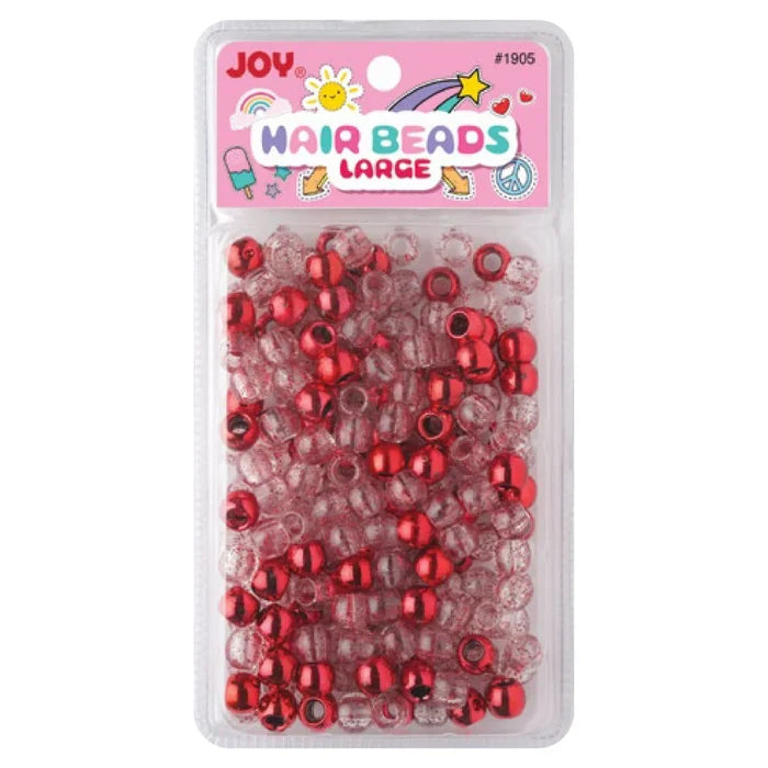 Joy Round Hair Beads Large, 240 Count, Red Metallic & Glitter