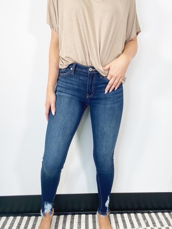 Kancan High Rise Hem Detail Super Skinny Jeans-KANCAN-Featherandvine