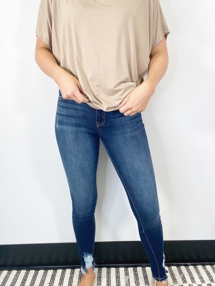 Kancan High Rise Hem Detail Super Skinny Jeans-KANCAN-Featherandvine