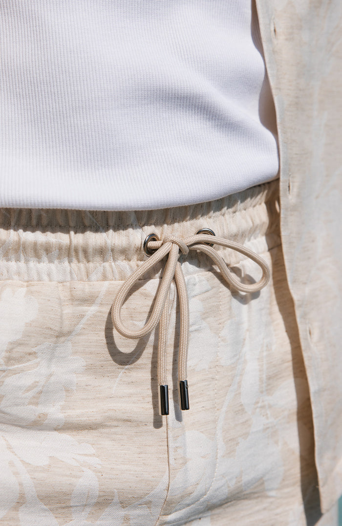 Kandima Linen Blend Floral Relaxed Fit Shorts in Cream