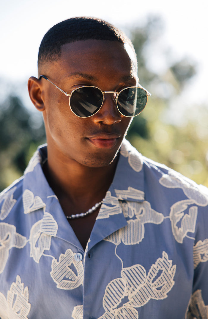 Kantun Luxury Embroidery Floral Shirt in Blue