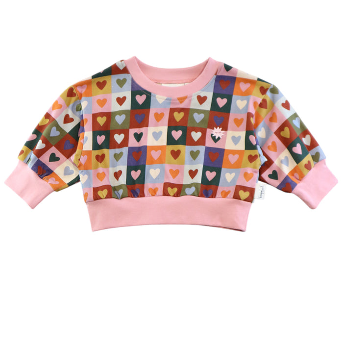 Kapow Kids Heart Checkerboard Oversized Jumper