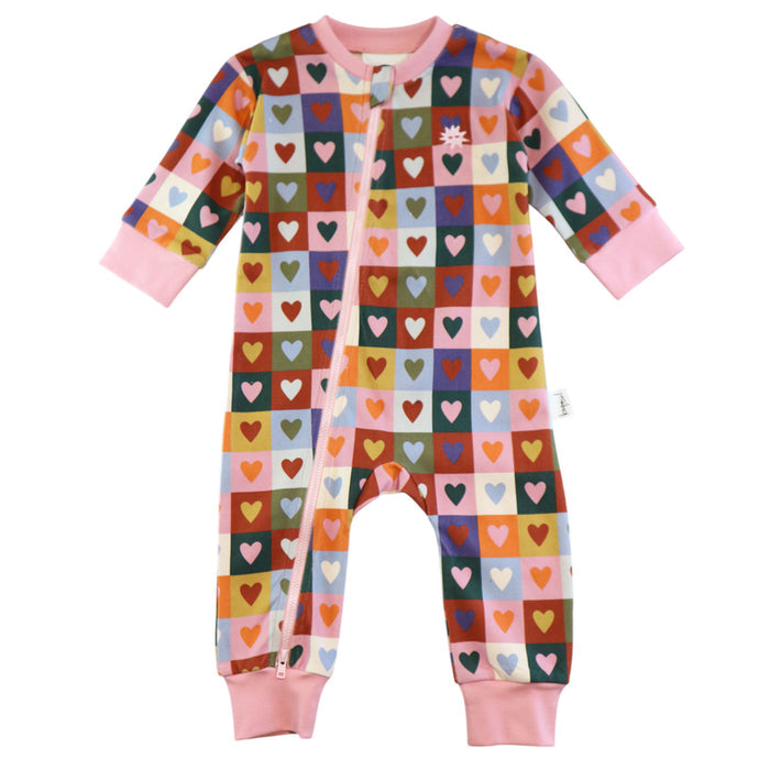 Kapow Kids Heart Checkerboard Zip All in One