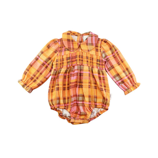 Kapow Kids Rainbow Tartan Collared Playsuit