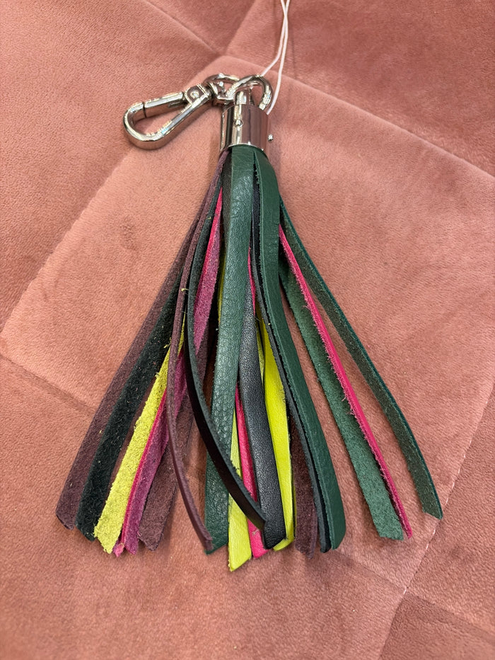 Leather tassel keychain from ili New York with a stylish tassel design and metal keyring, perfect for keys or bags.