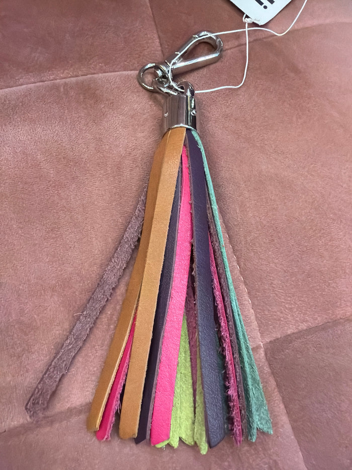Leather tassel keychain by ili New York with a stylish leather tassel and metal keyring for easy organization.