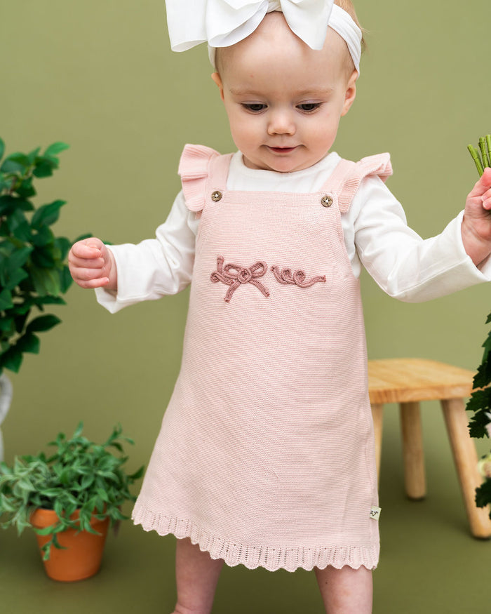 Love Embroidered Sweater Knit Baby Dress & Bodysuit Set (Organic Cotton) - Model