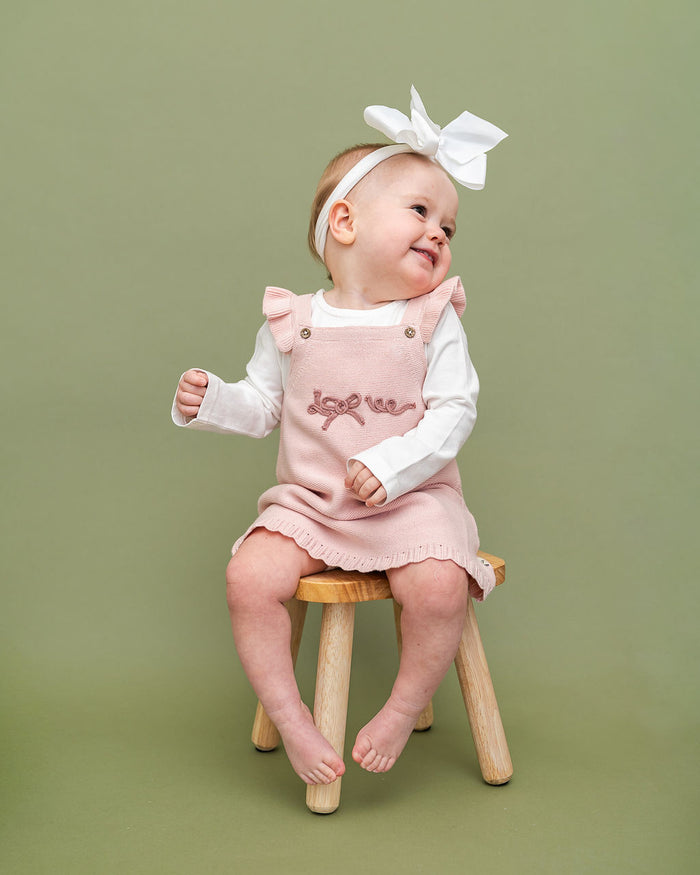 Love Embroidered Sweater Knit Baby Dress & Bodysuit Set (Organic Cotton) - Model