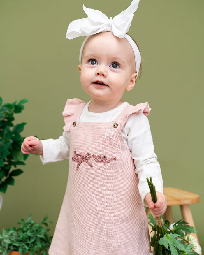 Love Embroidered Sweater Knit Baby Dress & Bodysuit Set (Organic Cotton) - Model