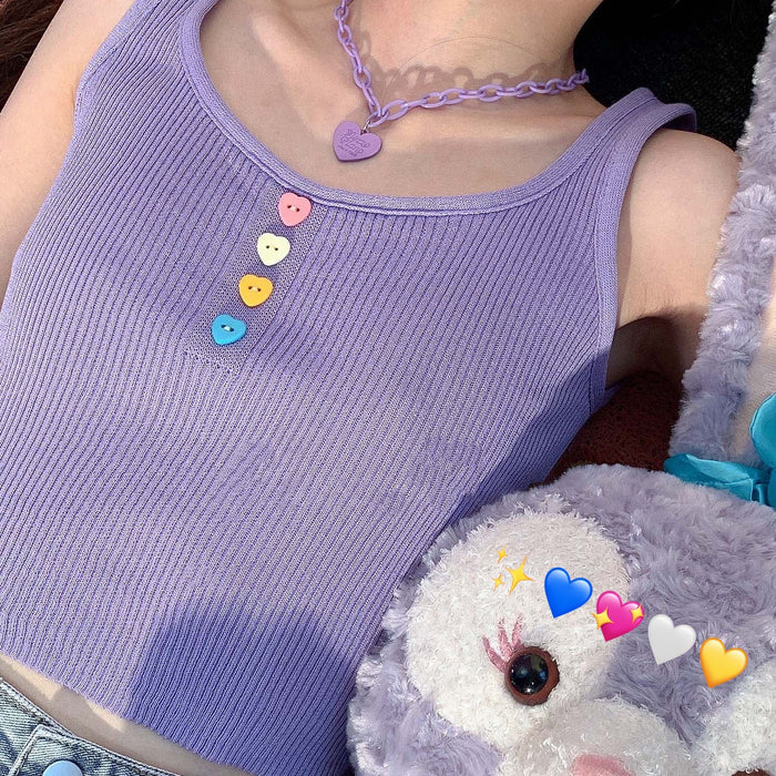 Love Heart Button Summer Tops
