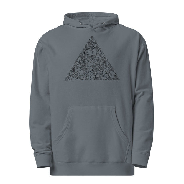 BRIAN KENNY LOVE TRIANGLE GRAPHIC ON GREY HOODED SWEATSHIRT