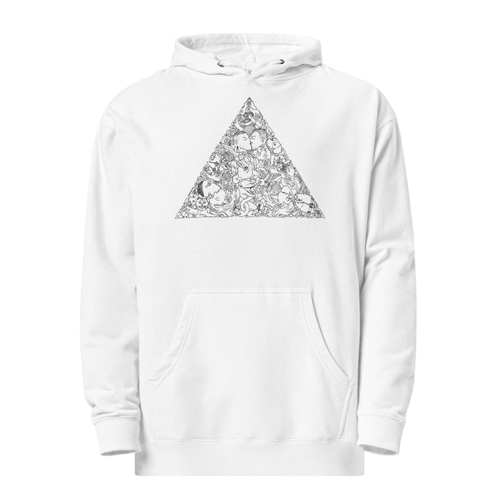 BRIAN KENNY LOVE TRIANGLE GRAPHIC ON WHITE HOODED SWEATSHIRT