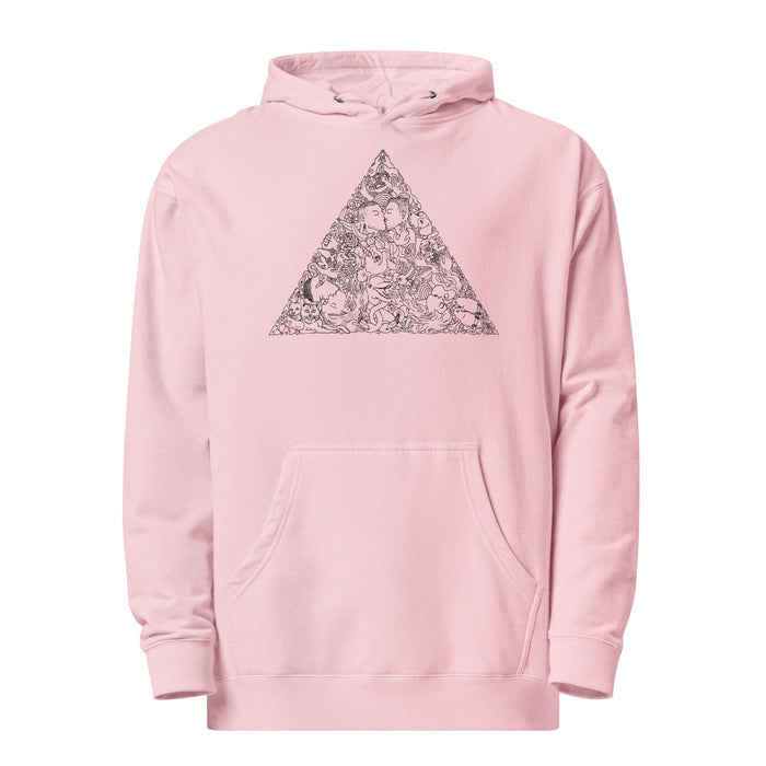 BRIAN KENNY LOVE TRIANGLE GRAPHIC ON pink HOODED SWEATSHIRT