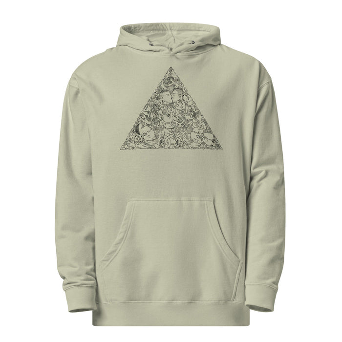 BRIAN KENNY LOVE TRIANGLE GRAPHIC ON DUSTY SAGE HOODED SWEATSHIRT