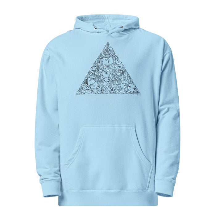 BRIAN KENNY LOVE TRIANGLE GRAPHIC ON LIGHT BLUE HOODED SWEATSHIRT
