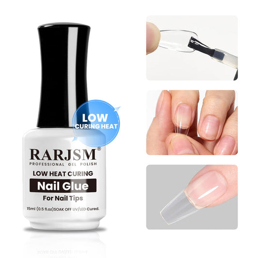 Low Heat Curing Nail Glue Gel for Nail Tips - Crystal Clear No Tightening Sensation 15ml