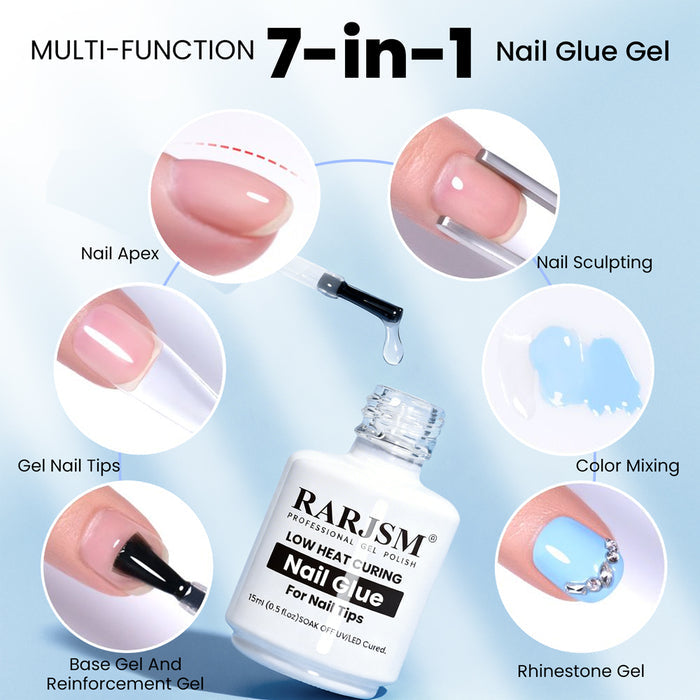 Low Heat Curing Nail Glue Gel for Nail Tips - Crystal Clear No Tightening Sensation 15ml
