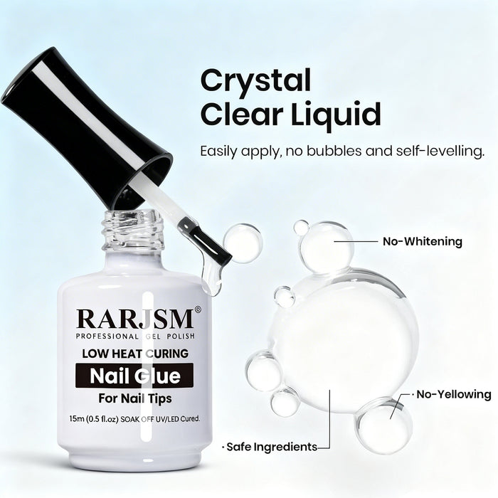 Low Heat Curing Nail Glue Gel for Nail Tips - Crystal Clear No Tightening Sensation 15ml