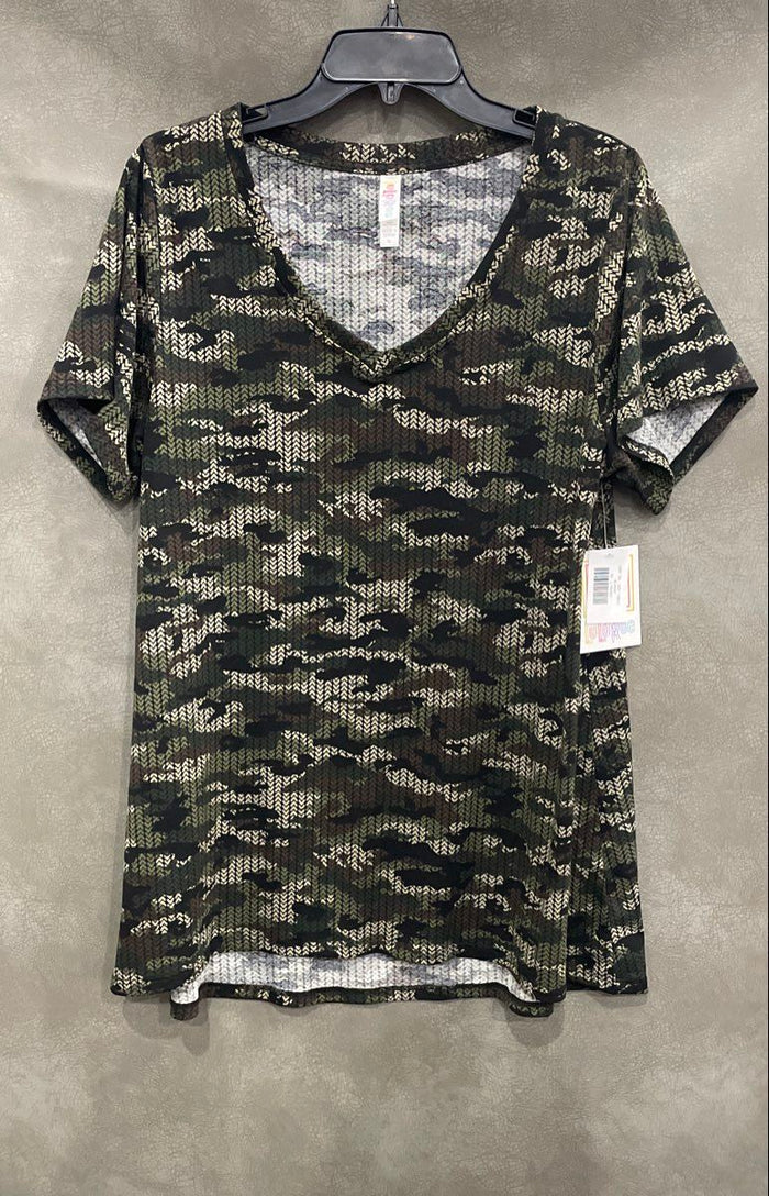 LuLaRoe Women's Christy T Green Camo Geometric V-Neck Short Sleeve Shirt Sz XL