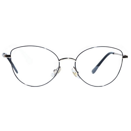 The EyeCandys Madame Cat Eye features lightweight metal frames with thin black arms, large cat-eye lenses, nose pads, and black plastic tips for a sleek, modern look.