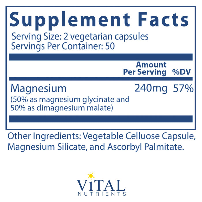 Magnesium (glycinate/malate) by Vital Nutrients Label and Ingredients