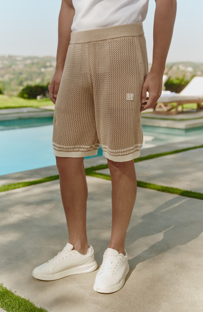 Malibu Cotton Crochet Shorts in Beige