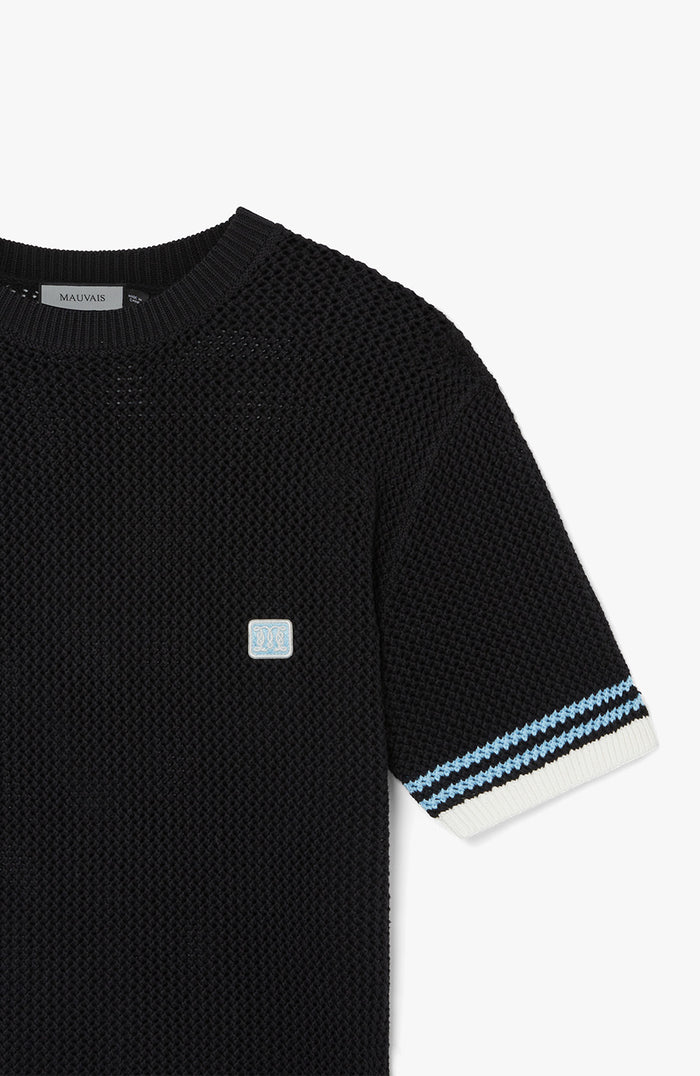 Malibu Cotton Short Sleeve Crochet T-shirt in Black