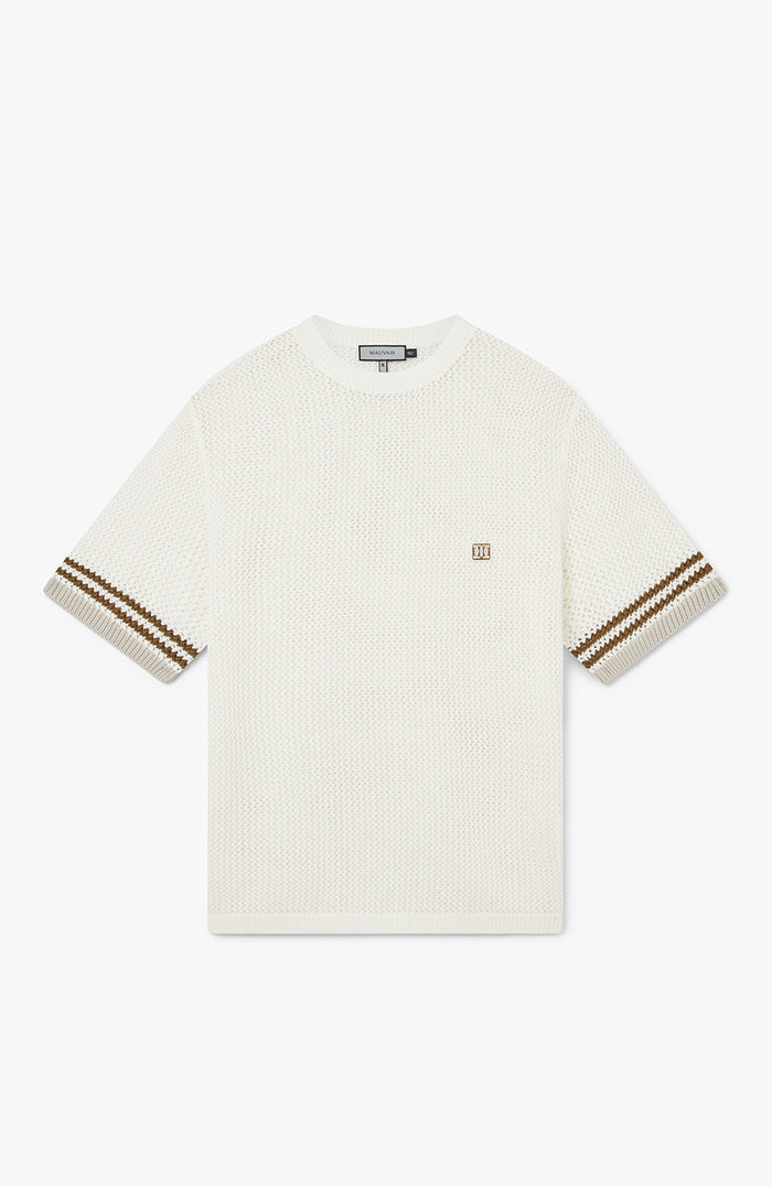 Malibu Cotton Short Sleeve Crochet T-shirt in White