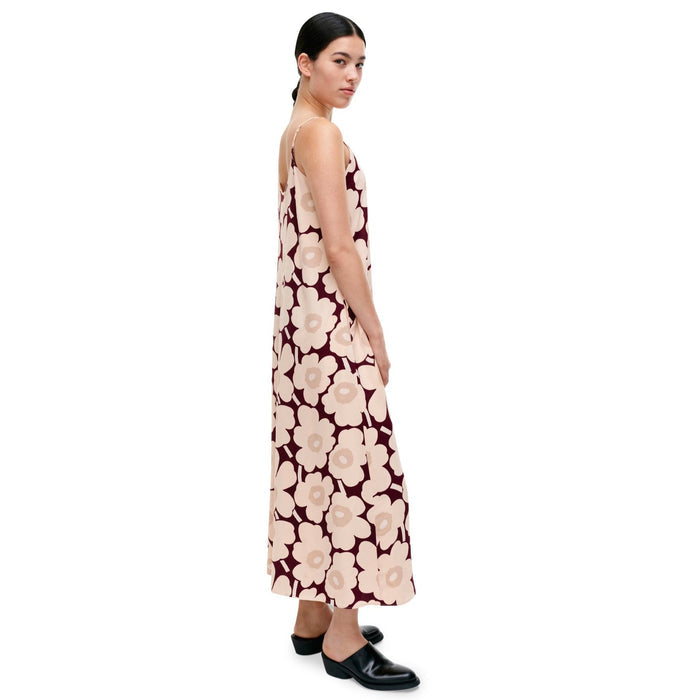 Marimekko Seurassa Unikko Satin Dress, Pink & Burgandy Eleish Van Breems Home